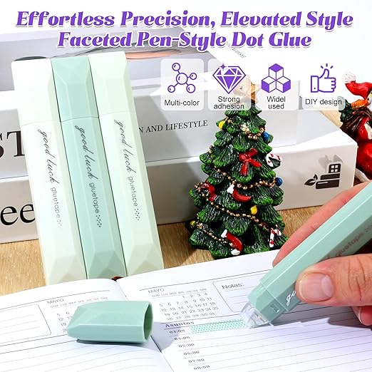 4Pcs Double Sided Tape Pens, 2025 New Multipurpose Double Sided Tape Roller for Scrapbooking, Gift Wrapping, Photo Mounting (Green)