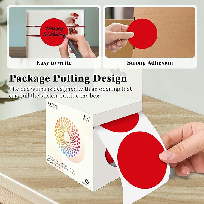 3 Inch Round Colored Dot Stickers, 2000 PCS, 4 Rolls in Dispenser Box - Red Circle Color Coding Labels Dot Labels for Office, Home, Inventory Organizing
