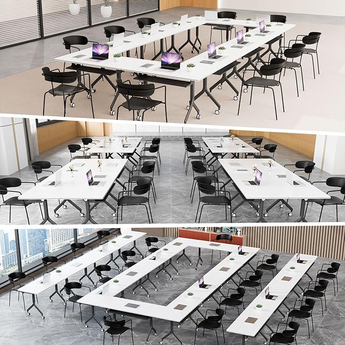 Goakwwuz Conference Room Table, Folding Conference Tables,Thicken Grey Tabletop,Flip Top Wooden Seminar Meeting Room Table for Conference Room Offices (10, Black Drawer, 55.1”)