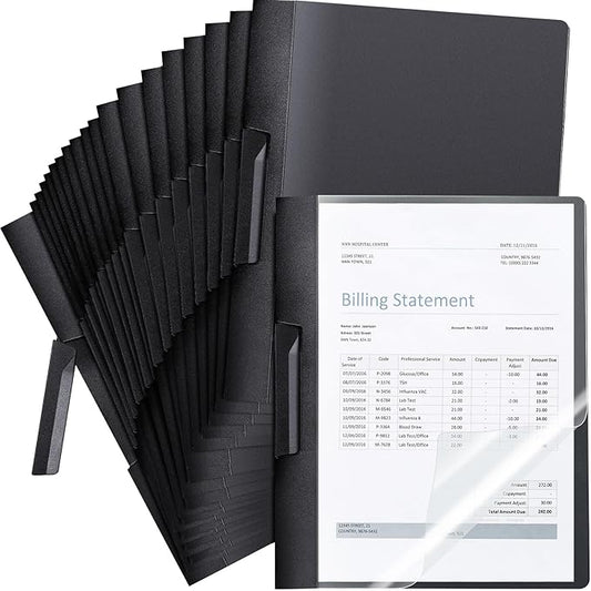 Maitys 25 Pack Durable Clear Report Covers with Rotary Clip 11 x 9 in Letter Size Presentation Folders Transparent Front Cover Portfolio Folder Resume Folder Interview Report Folders (Black)