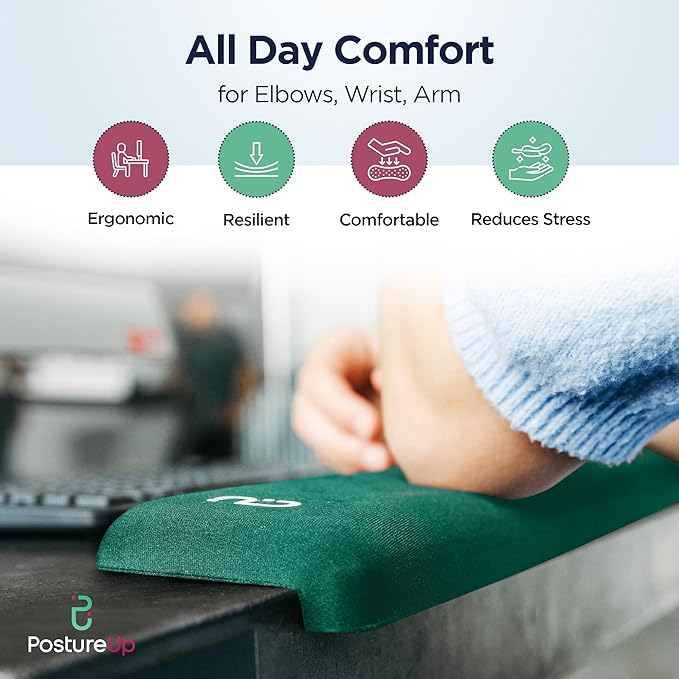 EdgeRest PostureUp L-Shaped Desk Long Wrist Rest Elbow, Forearm & Wrist Comfort Support for Table or Desk Edge, Non-Slip, Memory Foam Padding, Ergonomic Design for Work, Universal Fit, Forest Green