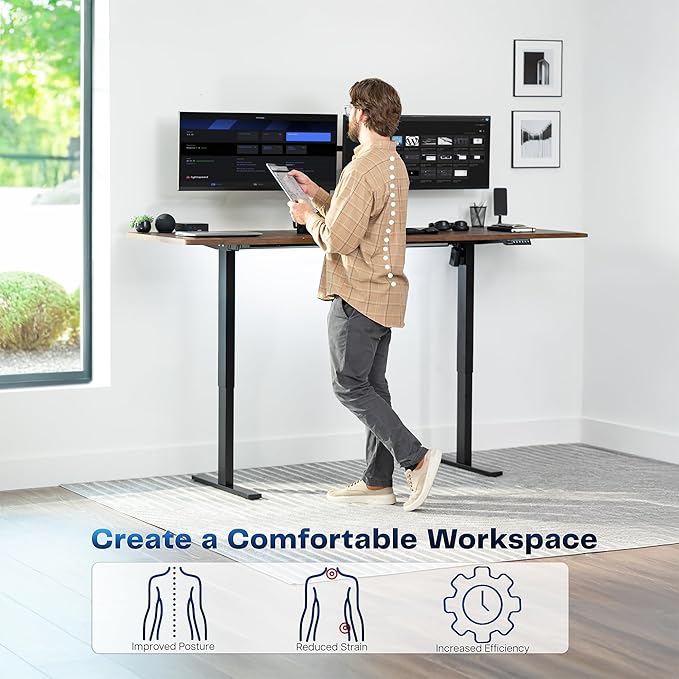 VIVO Large Electric 83 x 30 in Standing Desk, Memory Height Adjustment, 1B Series, Holds 220 lbs, Rustic Vintage Brown Top Black Frame, DESK-KIT-1B8N