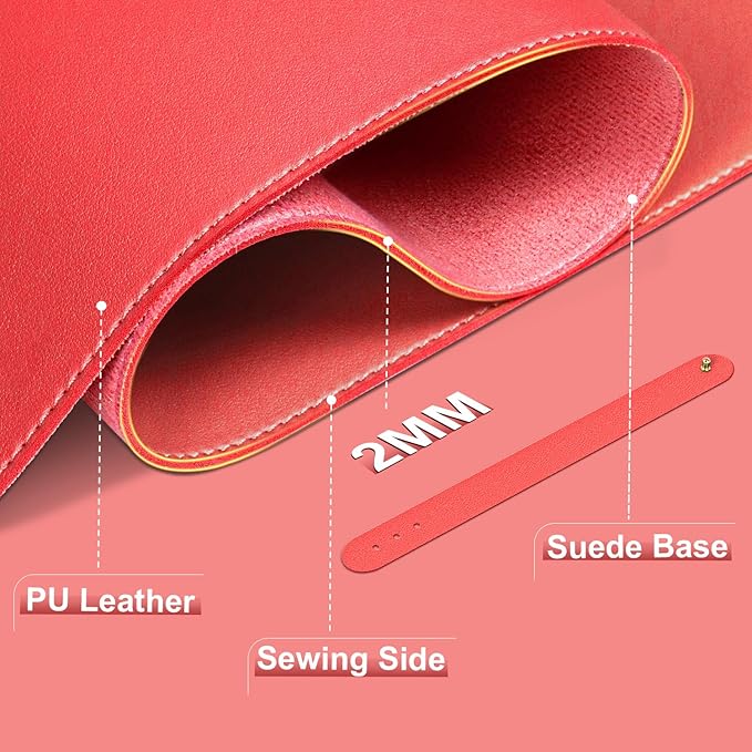 Leather Desk Pad Protector, Desk Mat, Large Mouse Pad, Non-Slip Desk Blotter, Office Laptop Desk Pad, PU Leather Desk Writing Pad for Office and Home (Candy Red, 31.5" x 15.7")