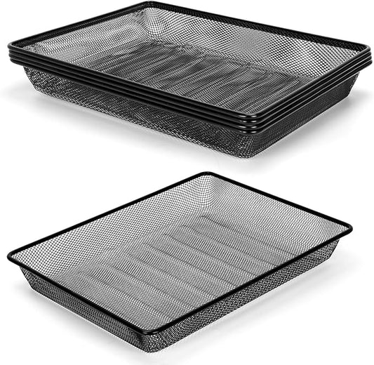 AZFUNN Office Metal Mesh Basket for Desk, Single Paper Tray Organizer, Turn in Trays Classroom, Flat Mail Letter Storage Basket for Office Home Drawers School, Black (5 Pack)