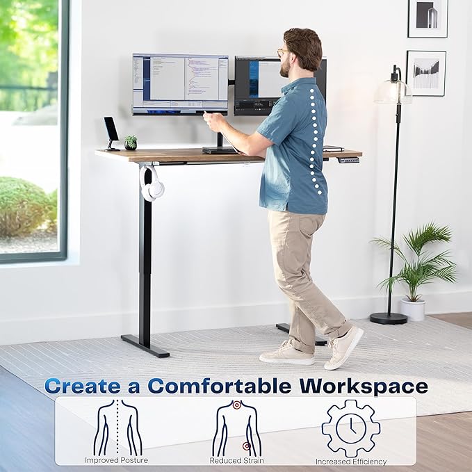 VIVO Electric 60 x 24 in Standing Desk, Memory Height Adjustment, 1B Series, Holds 220 lbs, One-Piece Reclaimed Wood Top, Black Frame, DESK-KIT-1B6P