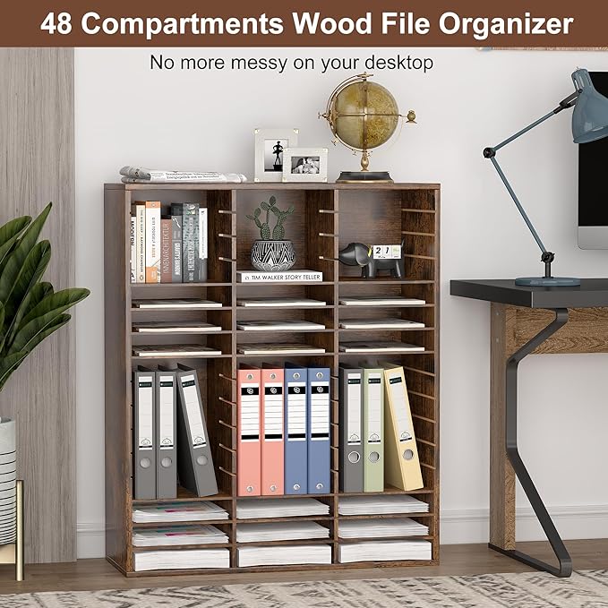 EasyPAG Wooden Literature Organizer with Adjustable Shelves, 48 Compartments Office Paper Organizer Storage 24000 Sheets Letter Size Paper, Student Mailbox for Classroom, Archaize