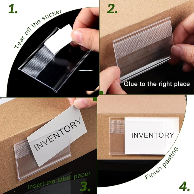 72 Pieces Clear Plastic Adhesive Shelf Tag & Price Label Holders for Supermarket, School, Library, Mailbox & Storage Bins(2.4 x 1.6 Inch)