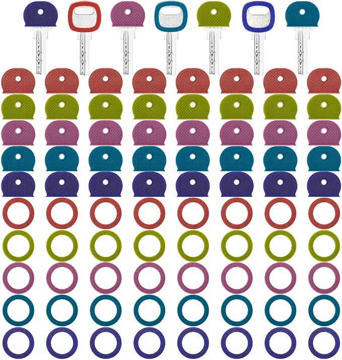 Blulu 80 Pieces 1Inch Colored Key Covers Caps Tags Covers Set Plastic Key Color Identifier Rings Toppers(Retro Color)