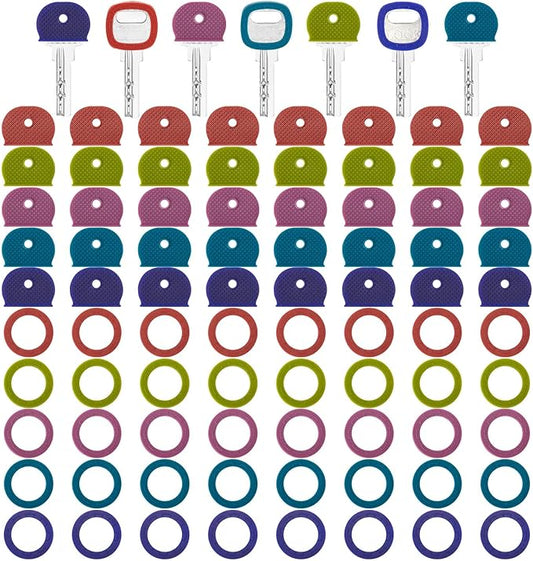 Blulu 80 Pieces 1Inch Colored Key Covers Caps Tags Covers Set Plastic Key Color Identifier Rings Toppers(Retro Color)