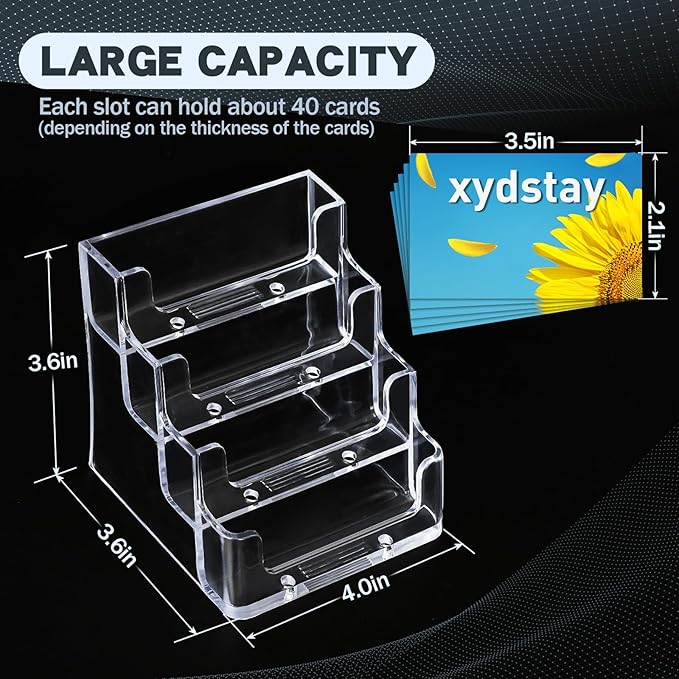 xydstay Acrylic Business Card Holder for Desk,4-Tier Clear Plastic Display Stand with 4 Pockets,ldeal for Office & Workspace Organization,2 Pack