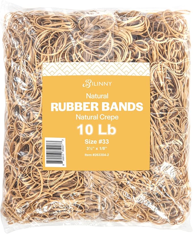BILINNY Rubber Bands Size 33, Bulk Pack of 10lb (6,000) Tan Rubber Bands, 3.5"x1/8", Made In USA