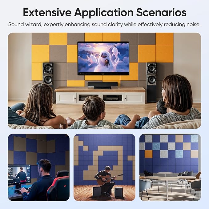 UNECHO 12 Pack 12" X 12" X 0.4" Acoustic Panels for Wall Sound Absorbing,Square Self-Adhesive Sound Panels, High Density Suitable for Multiple Scenarios(Dark Camel)