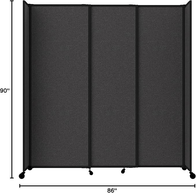 Versare Straightwall Sliding Portable Wall Partition | Freestanding Office Dividers | Locking Wheels | Temporary Room Separator | 7'2'' Wide x 7'6'' Tall Charcoal Gray Fabric Panels