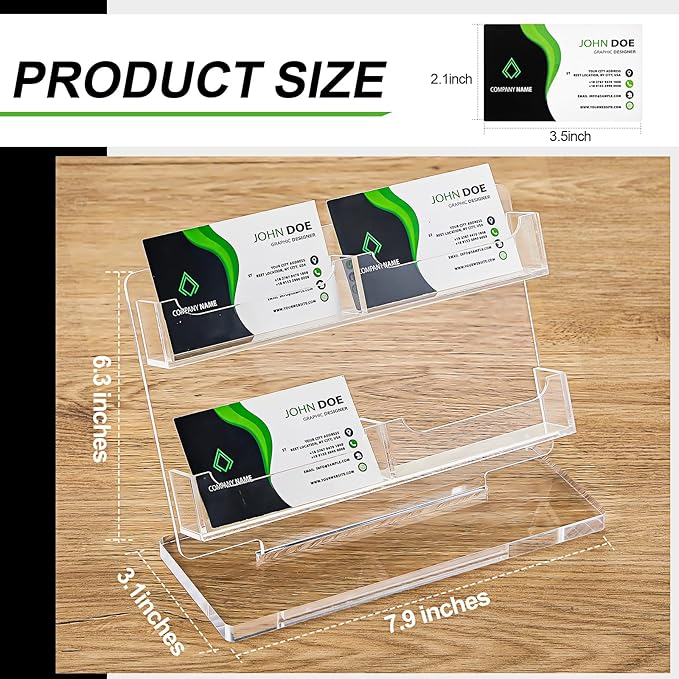 Dunzoom Business Card Holder for Desk 4 Slots Clear Gift Card Display Acrylic Business Holder Display Stand Multiple Organizer for Office Meeting Exhibition Home