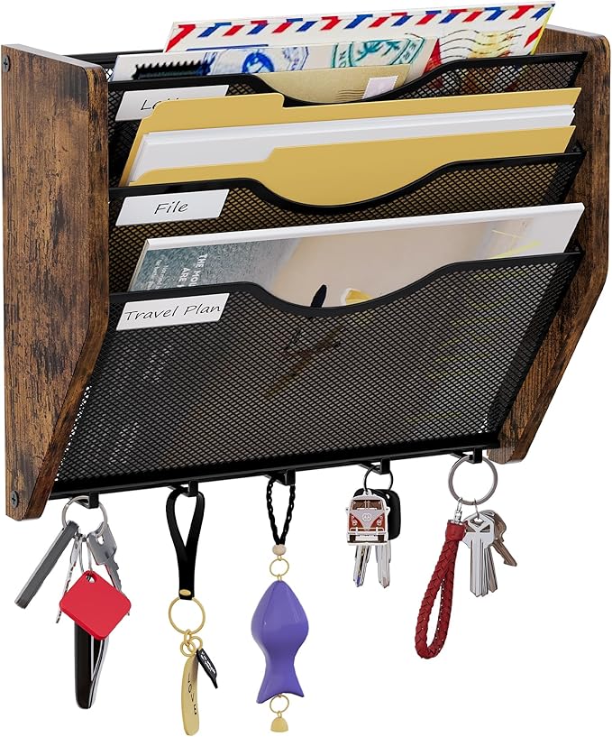 PAG-Mass Wall File Organizer With Hooks,3 Tier Mesh Mail Organizer Wall Mounted,Hanging File Organizer,Magazine Holder for Documents,Magazine,Literature,File,Mails,Envelopes
