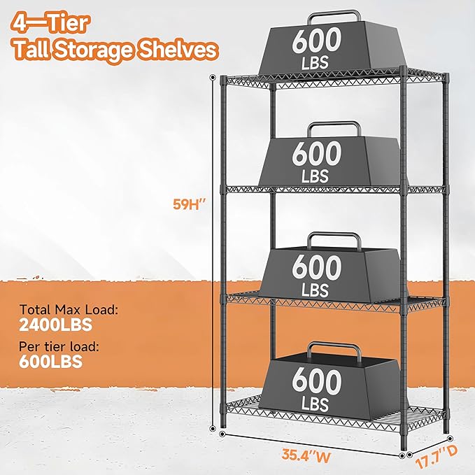 M MZG Standing Shelf Units Wire Rust-Proof Outdoor Storage Shelving 4-Tier Utility Shelving Unit for Garden Home,Kitchen,Office Dark Grey 17.7" D x 35.5" W x 59.4" H