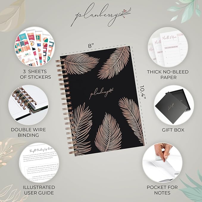 PLANBERRY Large Hourly Schedule Planner Premium – Undated Organizer for Productivity, Time Management & Budget, 8x10.4″ (Onyx Black)