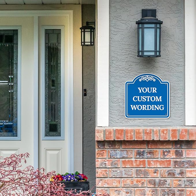 Custom Decorative Sign, Personalized Metal Sign for Business, Driveway, Home, Airbnb, Office Door Plaque, Blue Background, 8x8 Inches, ACM, Fade Resistant, Made in USA