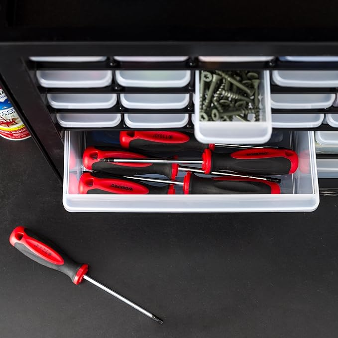 IRIS USA Screw Tool Organizer Small Parts Cabinet, 36-Drawer, Electronics Hardware Nuts and Bolts Plastic Storage Drawers Garage Storage, Stackable Bead Craft Organizer Building Bricks Sorter, Black
