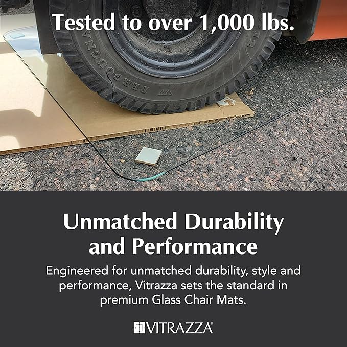 Vitrazza Glass Chair Mat 45” x 53” Superior ¼ Thick, Chiaro Standard Clear, Certified Tempered Safety Glass, Delivers a Smooth Glide, Protects Carpet or Wood, Beautiful in Home or Office.