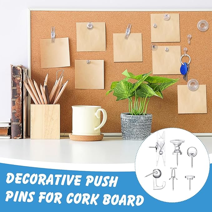 600 Pcs Decorative Push Pins, Clear Thumb Tacks 6 Types Cute Push Pin Clips for Bulletin Board Wall Cork Board Colorful Classroom Decor Teacher Must Haves Supplies School Crafts Project