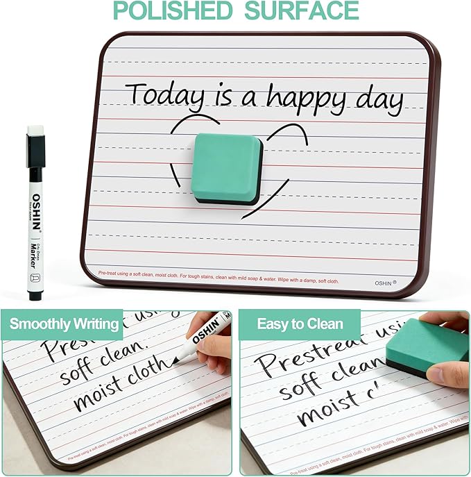 6 Pack Small White Boards, 9"x12" Double Sided Magnetic Dry Erase Boards Personal Handheld Whiteboards with Lines for Kids, Students, Teacher School, Include 6 Markers, 6 Erasers, 6X52 Pcs Letters