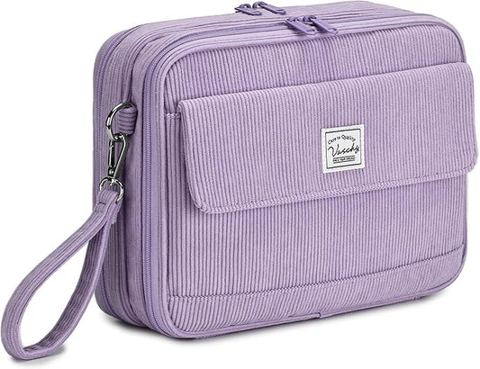 VASCHY Colored Pencil Case, Corduroy Large Pencil Pouch for Art Pens Markers Gel Pens Big Holder Organizer Fits 192 Pencils for Girls Women Light Purple