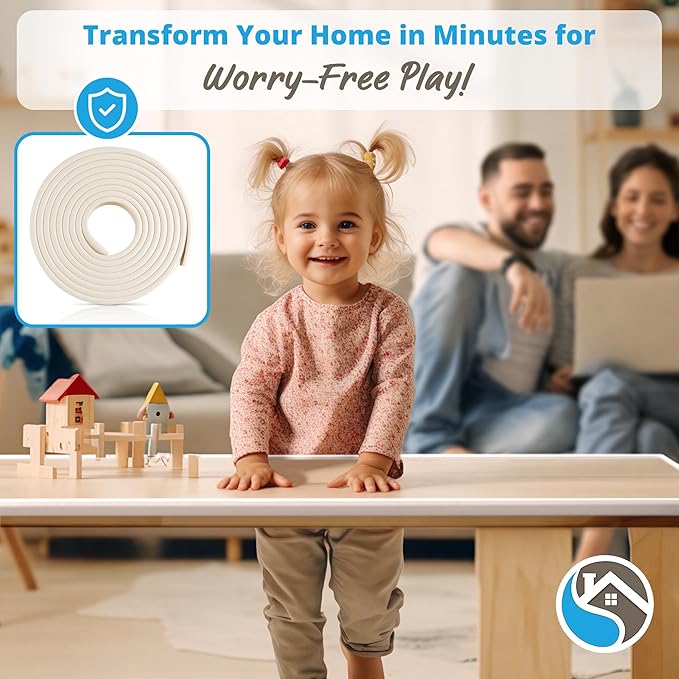 Premium 12ft Edge Protector for Baby, Odorless & Waterproof Edge Protector with 3M Adhesive Tape, Non-Toxic to Baby Proof Corners and Edges, Wall Corner Protector & Desk Edge Cushion Beige