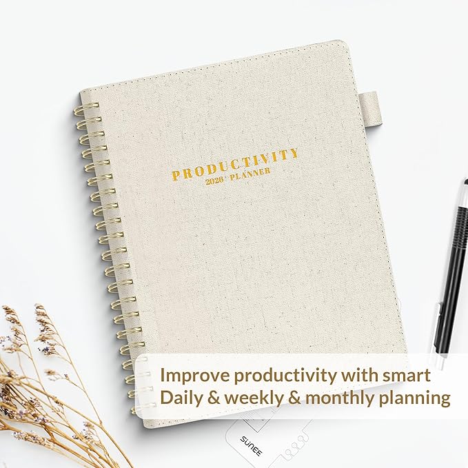 SUNEE 2026 Planner 8.5" x 11" – Dated Productivity Planner for Time Management - Daily,Weekly & Monthly Planner to Achieve Goals - Planner 2026 dated from January 2026 – December 2026,Beige