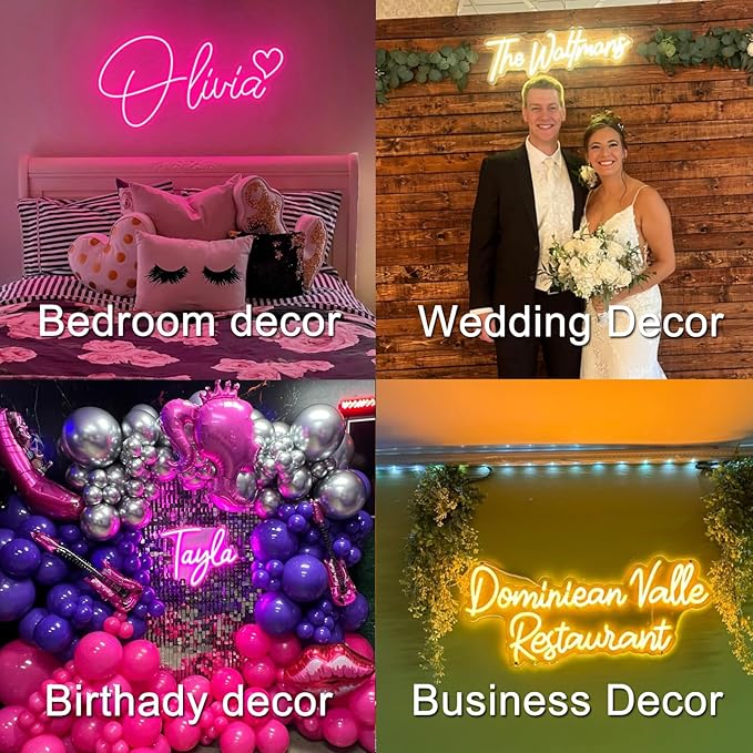 Custom Neon Sign - Plug/Battery Operated Personalized Neon Name Logo Lights for Kids Girls Room Bedroom, Hanging Lighted LED Sign Customizable for Wedding Party, Bar Office Business Wall Decor, Gift