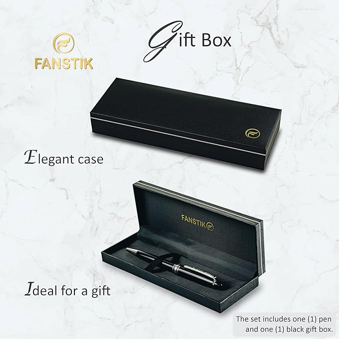 FANSTIK Customized BallPoint pen with name (MADE IN USA), stainless steel, black and silver, luxury engraved pen personalized for men and for women. (BallPoint Black-Silver)