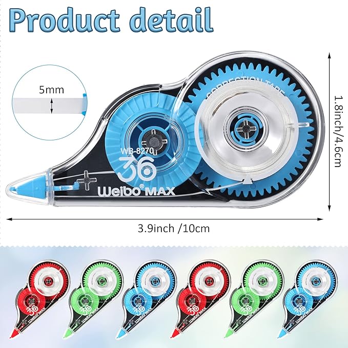 Mimorou 54 Pack Correction Tape Bulk White Correctional Fluid Tape Easy to Use Applicator Corrector Correct Wrong Writing Eraser for Office Education Supplies, 20 Feet