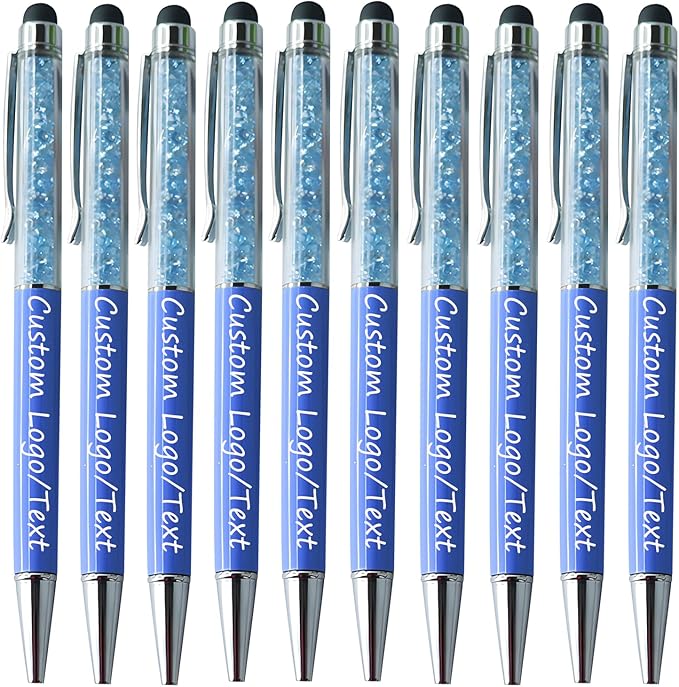 Yucold Customized Pens with Name/Logo - Touch Screen Stylus Ballpoint Pen, Perfect for Weddings, Business & Personalized Gifts (Lake blue,50)