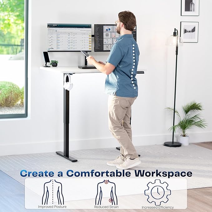 VIVO Electric 48 x 30 in Standing Desk, Memory Height Adjustment, 1B Series, Holds 220 lbs, One-Piece White Top, Black Frame, DESK-KIT-1B5W