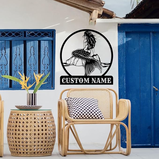 Custom Mermaid Metal Sign,Personalized Mermaid Name metal Signs,Mermaid Wall Decor,Beach Theme Decor, Girls Mermaid Room Decor,Metal Wall Decor (Style-3)