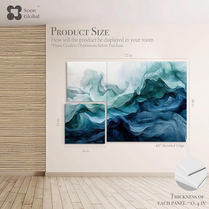 Soon Global Acoustical Wall Panels, 72 X 48 Inches Art Acoustic Panels, Decorative Acoustic Panels, Acoustic Wall Panels, Sound Absorbing Wall Art, Aqua Dreams