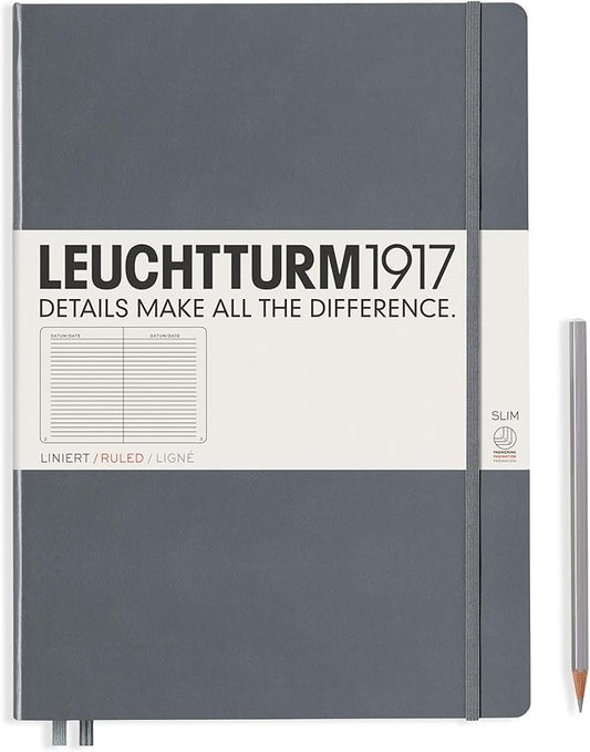LEUCHTTURM1917 - Notebook Hardcover Master Slim A4+ - 123 Numbered Pages for Writing and Journaling (Anthracite, Ruled)