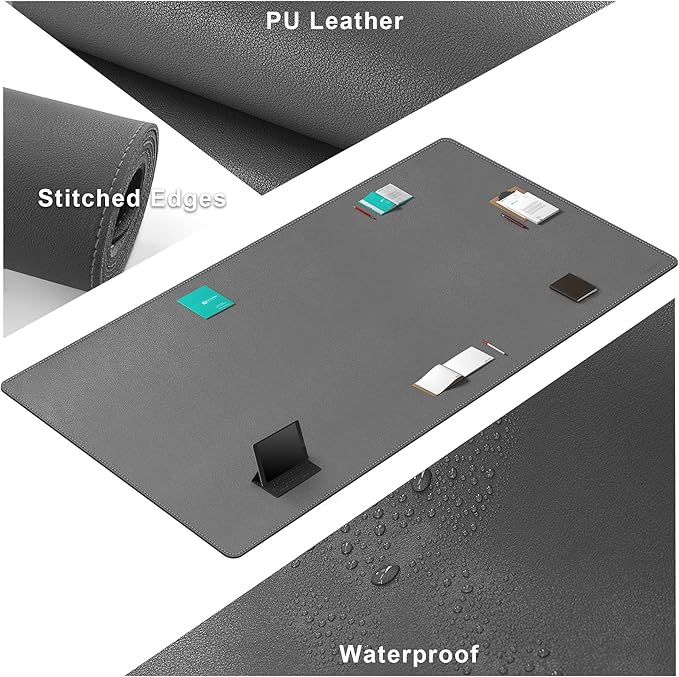 CENNBIE MAX200 78.7" x 39.4" Leather Desk Mat, Extra Large Desk Pad Blotter Protector, Extended Table Pad, Waterproof PU Leather Desk Mat on top of desks Large for Office and Home (Grey)