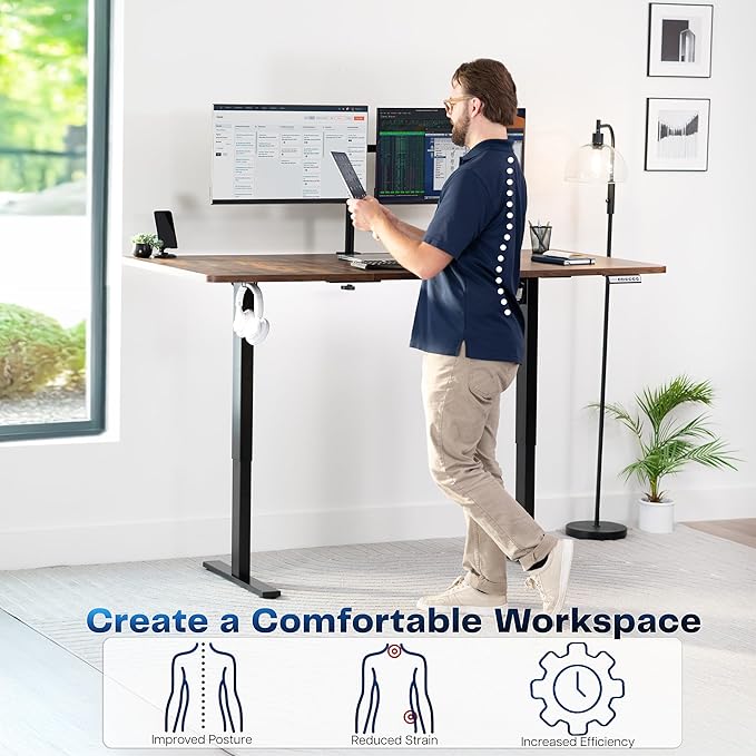 VIVO Electric 71 x 36 in Rustic Standing Desk, Memory Height Adjustment, 1B Series, Holds 220 lbs, Vintage Brown Top Black Frame, DESK-KIT-1B7N-36