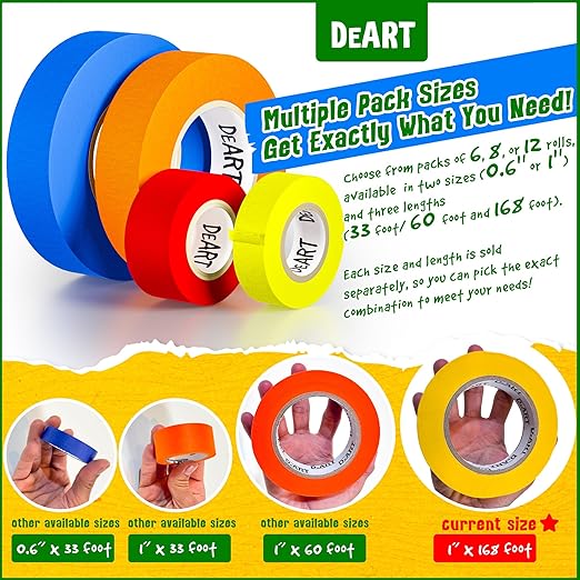 DEART Colored Masking Painters Labeling Tape Masking Tape 1 inch Color Painter Tapes for Arts & Crafts Labeling or Coding, Art Supplies Color Tape Rolls, Colorful Craft Tapes