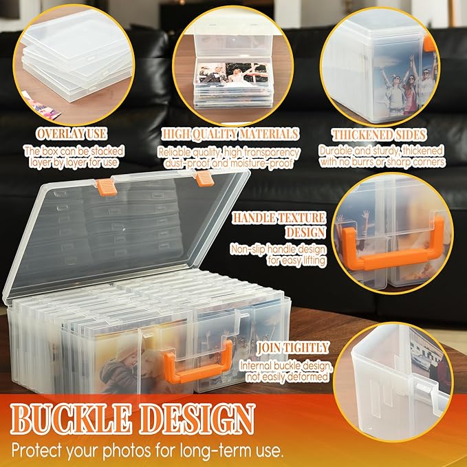 Photo Storage Box 5 x 7 Inches, 18 Inner Photo Cases with Dividers, Clear Acid-Free Photo Storage Containers with Handle, Photo Organizer Craft Keeper for Stickers, Craft, Stamp