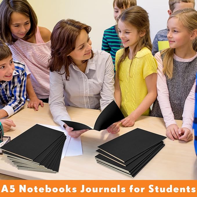 Mimorou 100 Pcs Journals Notebooks Bulk - Kraft Softcover A5 Small Notebooks 5.5 Inch x 8.3 Inch Notepads with 60 Page 30 Sheet for Writing Sketch Travel Office Supplies(Black,Unlined)