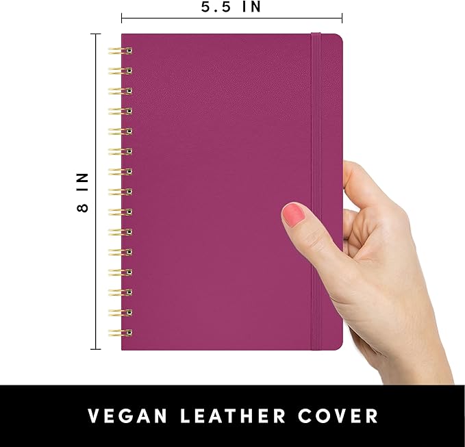 PAPERAGE Lined Spiral Journal Notebook, (Raspberry), 160 Pages, Hardcover Journal for Women & Men, Medium 5.5 in x 8 in - 100 GSM, Thick Paper, Spiral Notebook for Work, School & Journaling