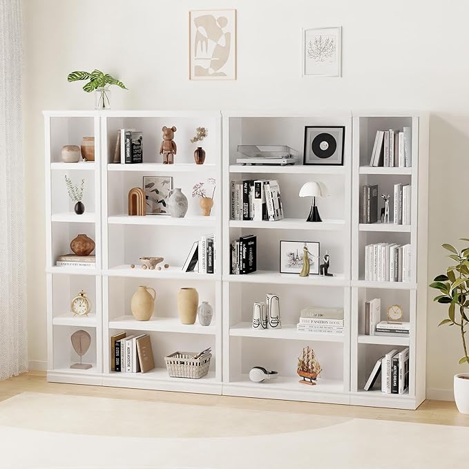 blini 5-Shelf Narrow Bookcase White Wooden Tall Bookshelves Floor Standing Display Storage Shelves Mahogany Bookcase for Home Office, Living Room, Bed Room