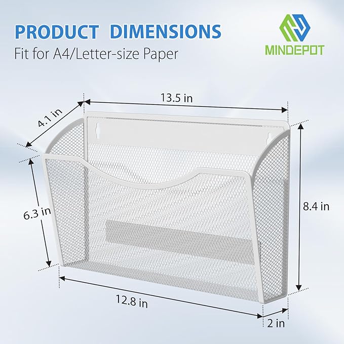 MINDEPOT Magnetic Wall File Organizer,Hanging Wall Mounted File Folder Binder Holder Mail Organizer for Office,Home and School Supplies