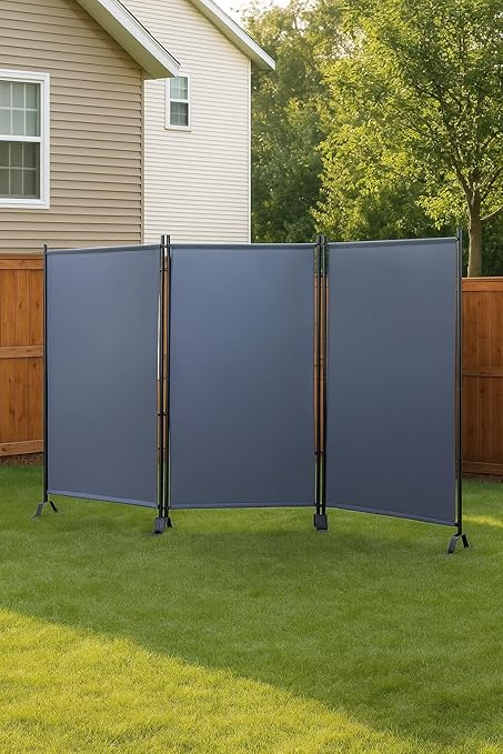 Proman Products - Galaxy Section Divider, Water Repellent Fabric Room Divider with Black Powder Coated Metal Frame for Indoors or Outdoors (Grey)