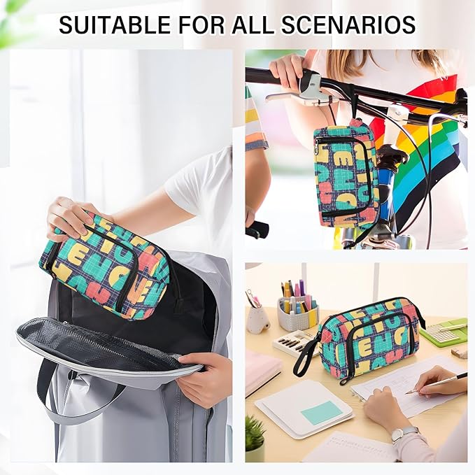 Bolaz Big Capacity Pencil Pen Case Pouch Bag School College Office Organizer for Teens Girls Adults Student-Word