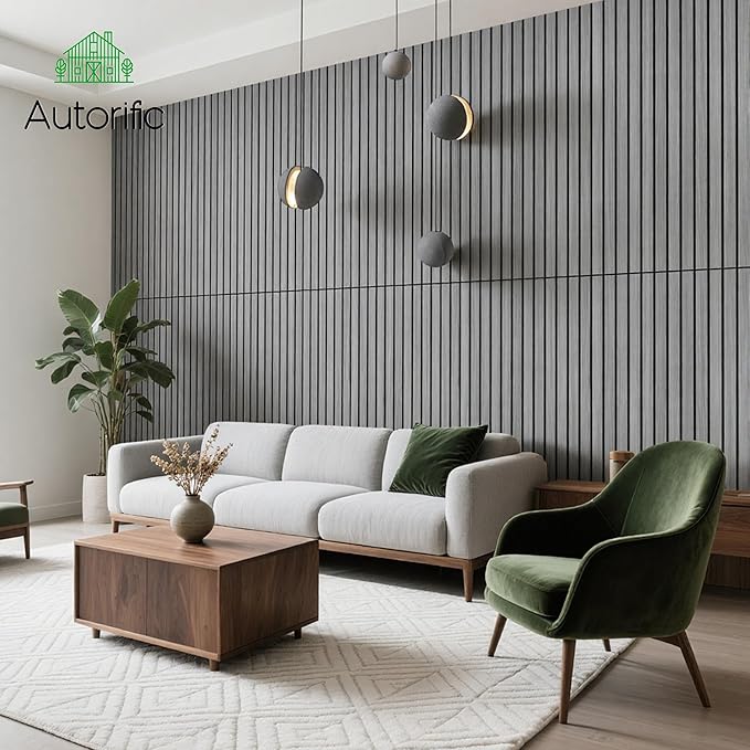 AUTORIFIC Wood Veneer Sound Panels, 10 Pack 47.2”x23.6” Wall Panels, Decorative Acoustic Panels for Walls, for Office,Home Theater,Studio,Living Room, Gray Oak(Mitred)