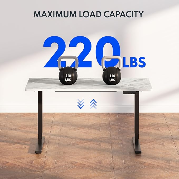FLEXISPOT E6 3-Stage Dual Motor 60 x 24 Electric Standing Desk Sit Stand Up Desk, Holds 220 lbs, Adjustable Height w/Memory Presets, One-Piece White Desktop & Black Frame, Ships in 2 Boxes