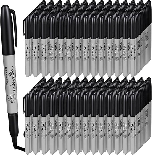 Thenshop 600 Pack Black Permanent Markers Bulk - Fine Point Permanent Marker Quick Drying Waterproof Pens for Doodling Writing Marking Classroom Work on Wood Metal Stone Glass, Office School Supplies